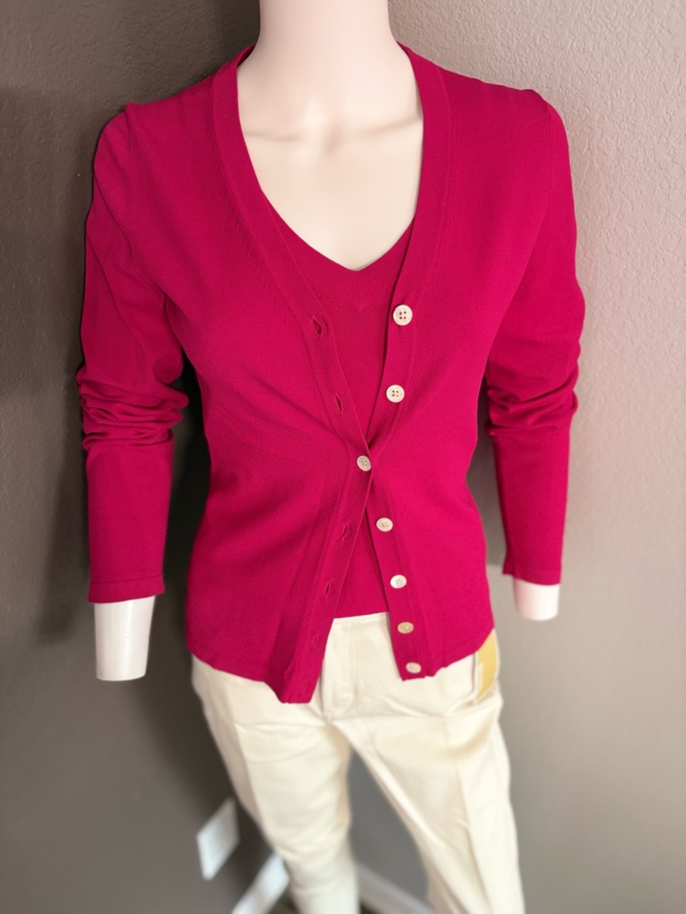 2 Piece Banana Republic Fuchsia Tank Top With Button Cardigan